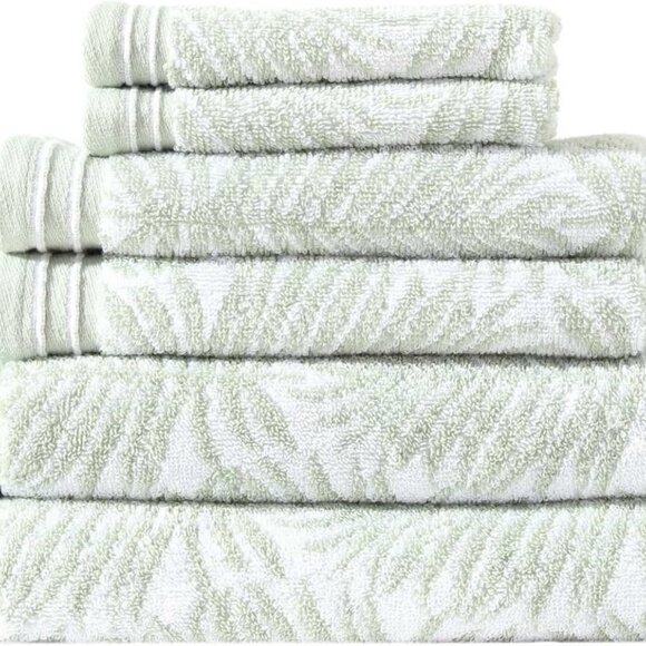 Elegant 6-Piece Bath Towel Set with Tropical Design - Machine Washable & Durable
